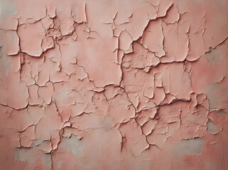 Naklejka premium A pink wall with cracks and uneven surfaces reveals a weathered and natural appearance