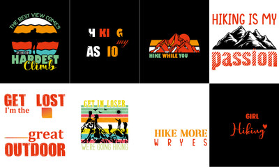 Minimalist Hiking Trendy Retro Style Illustration, Inscriptions Pack Vector Illustration for Wrapping Paper, Printable, Printing Press