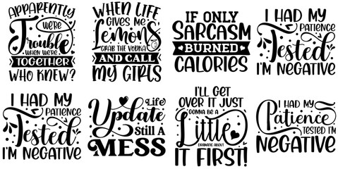 Fototapeta premium Minimal Funny Typographic Emblems, Phrases Bundle Vector Illustration for Decal, Postcard, Advertisement