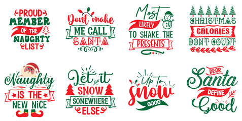 Classic Funny Christmas Calligraphic Lettering, Trendy Retro Style Illustration Collection Vector Illustration for Wrapping Paper, Infographic, Advertisement