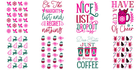 Colourful Christmas Phrases, Calligraphic Lettering Pack Vector Illustration for Decal, Icon, Motion Graphics