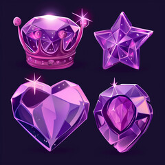 Fototapeta premium Asset of Game purple gemstone, game element, slot game, mobile game, Illustration