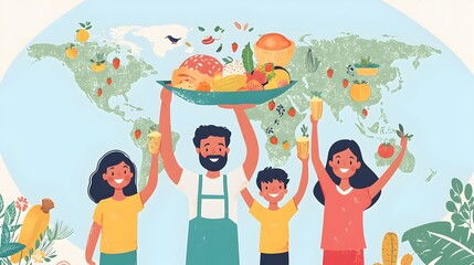 Global Family Sharing Meal Representing Solidarity in Ending Hunger