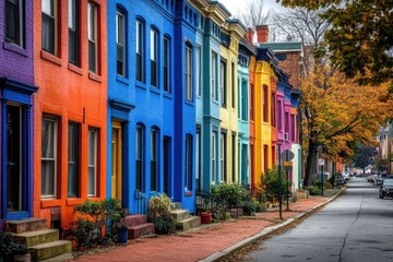 Obraz premium Baltimore Houses. Architectural Beauty of Colorful Row Houses in Hampden, Maryland