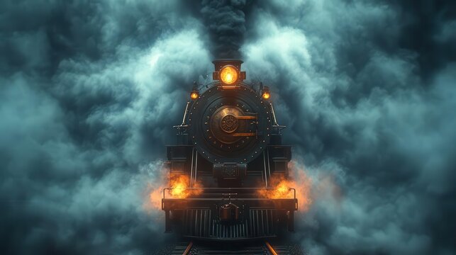 magical steam locomotive emerging from swirling mist ornate victorian design with mystical runes and floating magical artifacts evoking the atmosphere of a wizarding world express