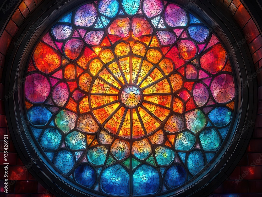Canvas Prints kaleidoscopic digital stained glass window swirling fractals of vibrant colors animated with flowing
