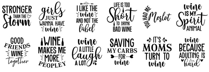 Fototapeta premium Elegant Wine Quotes, Trendy Retro Style Illustration Pack Vector Illustration for Logo, Advertisement, Printing Press