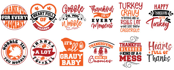 Vibrant Thanksgiving Phrases, Calligraphic Lettering Set Vector Illustration for Newsletter, Brochure, Greeting Card