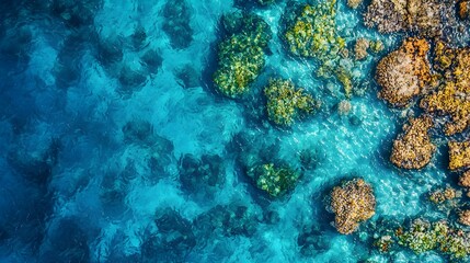 Aerial Drone View of Vibrant Coral Reef in Crystal Clear Tropical Waters