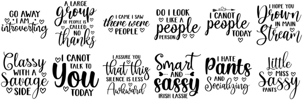 Creative Sassy Calligraphic Lettering, Typography Bundle Vector Illustration for Newsletter, Social Media Post, Sticker