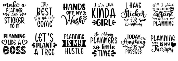 Fototapeta premium Colourful Planner Hand Lettering, Inscriptions Collection Vector Illustration for Bookmark, T-Shirt Design, Flyer