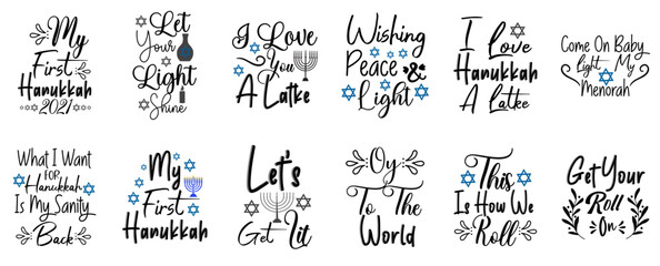 Modern Hanukkah Phrases, Hand Lettering Collection Vector Illustration for Announcement, Book Cover, Poster