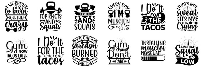 Vibrant Gym And Fitness Typographic Emblems, Calligraphy Pack Vector Illustration for Logo, Vouchers, Greeting Card
