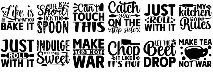 Obraz premium Vibrant Funny Kitchen Typography, Quotes Pack Vector Illustration for Sticker, Printing Press, Poster