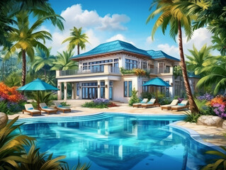 Fototapeta premium Gorgeous Modern luxury mediterranean home with swimming pool