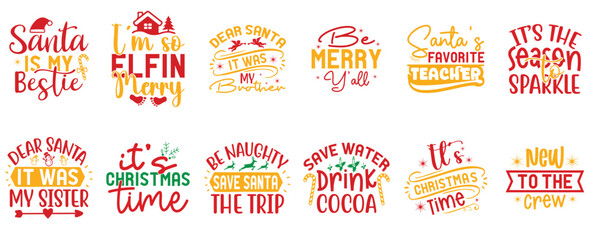 Vibrant Christmas Typography, Labels And Badges Bundle Vector Illustration for Mug Design, Banner, Flyer