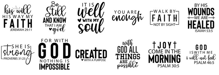Minimalist Bible Verse Phrases, Typographic Emblems Collection Vector Illustration for Presentation, Icon, Bookmark