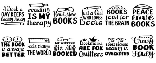 Elegant Book Lover Inscriptions, Calligraphic Lettering Collection Vector Illustration for Printable, Holiday Cards, Stationery