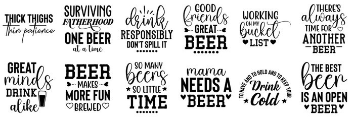 Simple Beer Quotes, Typographic Emblems Pack Vector Illustration for Vouchers, Sticker, Newsletter