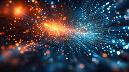 Obraz premium Illuminating the Future: Fiber Optic Communication Networks and Advanced Connection Systems Visualizing Light Transmission and Data Pulses
