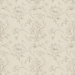 French vintage damask pattern. Delicate white floral seamless design. Hand-drawn home decor wallpaper. Classic farmhouse print Generative AI