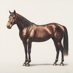 Naklejka premium colored pencil drawing of a chocolate brown horse standing