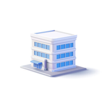 3D white modern building of an enterprise, company, medical institution, office. Realistic icon for business, and commercial real estate concepts. Vector