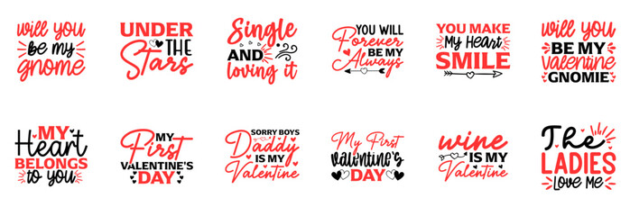 Decorative Valentines Day Hand Lettering, Typography Collection Vector Illustration for Presentation, Holiday Cards, Printable