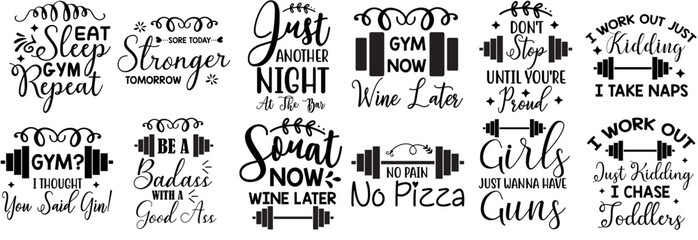 Creative Workout Gym Trendy Retro Style Illustration, Typography Set Vector Illustration for Wrapping Paper, Vouchers, Banner