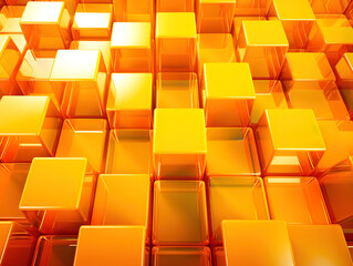 Fototapeta premium Orange and Yellow, Glossy Cubes Precisely Arranged to create a Contemporary Tech Wallpaper