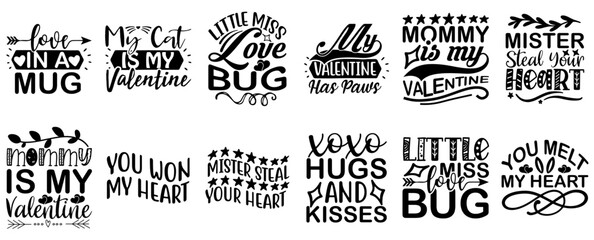 Simple Valentines Day Inscriptions, Hand Lettering Pack Vector Illustration for Book Cover, Poster, Bookmark