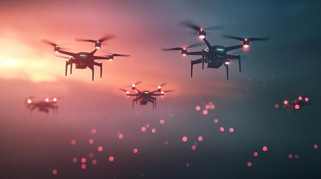 Futuristic drone swarm light show