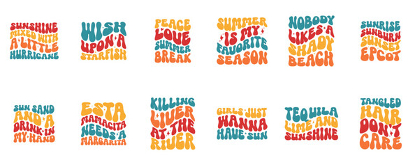 Minimalist Retro Summer Typographic Emblems, Trendy Retro Style Illustration Bundle Vector Illustration for Infographic, Social Media Post, Brochure