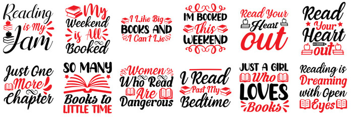 Minimal Reading Inscriptions, Quotes Collection Vector Illustration for Stationery, Bookmark, Logo