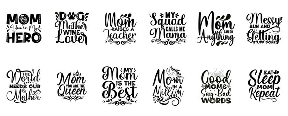 Colourful Mom Inscriptions, Trendy Retro Style Illustration Bundle Vector Illustration for Advertising, Stationery, Packaging