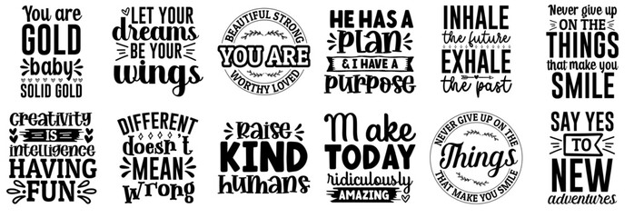 Classic Inspirational Quotes, Typographic Emblems Bundle Vector Illustration for Bookmark, T-Shirt Design, Printing Press