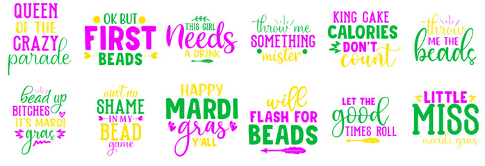 Cute Mardi Gras Calligraphy, Hand Lettering Pack Vector Illustration for Stationery, Presentation, Mug Design