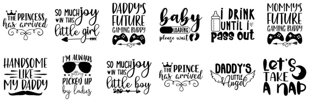 Modern Kids Quotes, Invitation Set Vector Illustration for Gift Card, Book Cover, Stationery