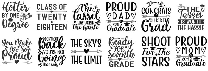 Fototapeta premium Decorative Graduation Trendy Retro Style Illustration, Typographic Emblems Set Vector Illustration for Advertising, Book Cover, Printable