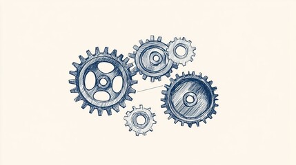 Vector illustration of handdrawn vintage gears and cogwheels representing industrial mechanisms