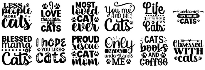 Fototapeta premium Modern Funny Cats Quotes, Inscriptions Set Vector Illustration for Bookmark, Printable, Logo