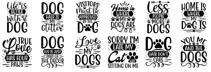 Colourful Dog Phrases, Hand Lettering Collection Vector Illustration for Banner, Announcement, Flyer