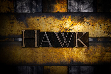 Hawk text with on grunge textured copper and gold background 