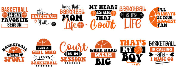 Cute Basketball Invitation, Inscriptions Pack Vector Illustration for Icon, Advertising, Vouchers