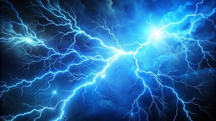 Electric storm with burst blue lightning bolts creating an intense energy background