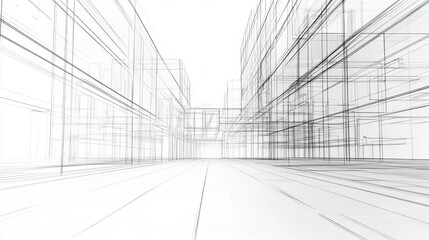 3D illustration of a linear drawing depicting urban building design serving as a modern abstract architectural background