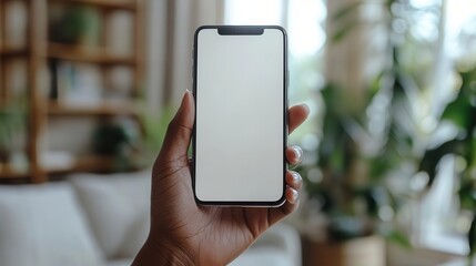 minimalist studio portrait person holding smartphone crisp white backdrop focus on hand and device