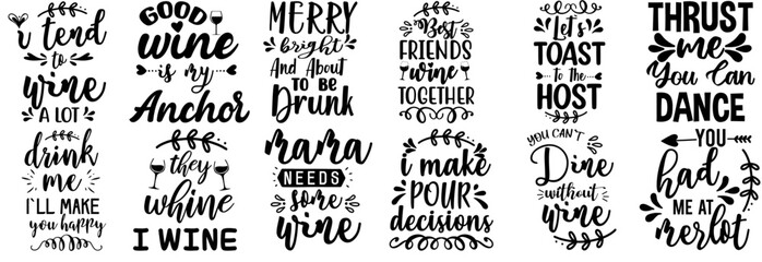 Minimal Wine Calligraphy, Phrases Pack Vector Illustration for Magazine, Advertisement, Advertising