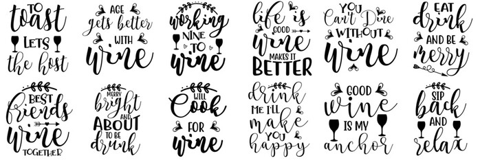 Fototapeta premium Modern Wine Inscriptions, Calligraphy Bundle Vector Illustration for Stationery, Banner, Vouchers