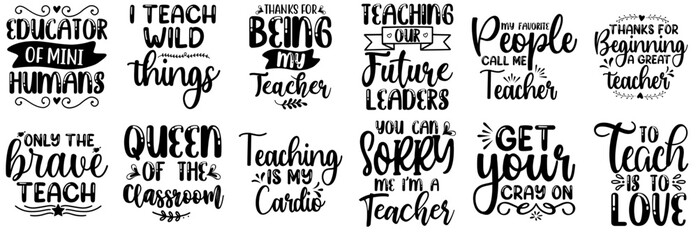 Fototapeta premium Colourful Teacher Calligraphy, Labels And Badges Collection Vector Illustration for Greeting Card, Stationery, Presentation